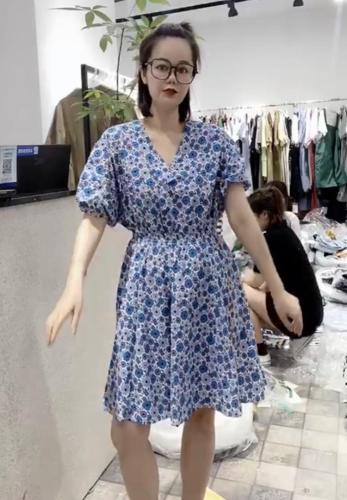 ZCL616夏季新款2021韩版收腰显瘦温柔风太阳花连衣裙,女装连衣裙,L·H·X