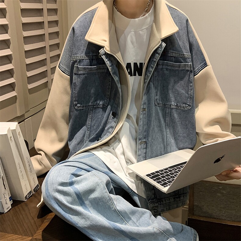 男装假两件牛仔毛呢大衣23春秋季潮牌呢子外套男XZ514-2-F91-P135,男装毛呢大衣,星座514-2(原B239)
