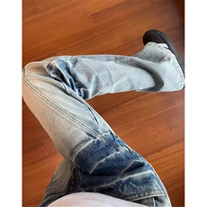 水洗闪电纹牛仔裤男直筒美式vibe风裤子设计感微喇叭裤NG980，男装牛仔裤，星座1116A（原606A-3）