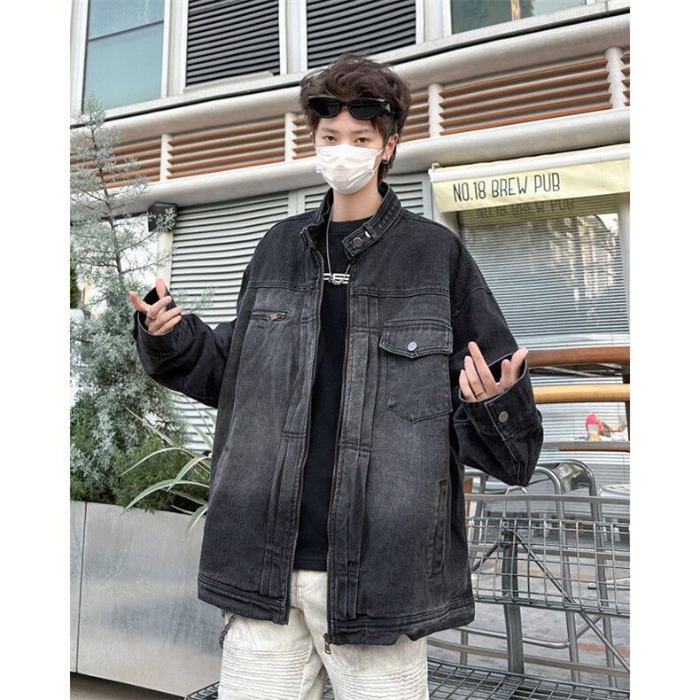 港风小众立领设计感牛仔外套男春秋做旧水洗休闲夹克JK08857-P72,男装工装外套,星座308B-2