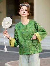 新中式国风提花双面穿外套女2024年春装新款宽松复古气质短款上衣，女装短外套，橙子家