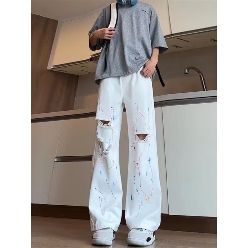 AK2121-P45美式街头宽松欧美高街vibe风破洞牛仔裤，女装休闲裤，星座617A-2