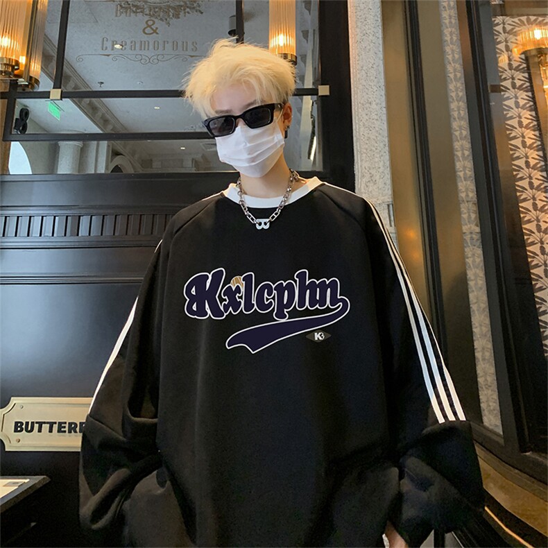 抖音得物供货提供视频秋冬重磅美式宽松织带圆领卫衣0318,男装卫衣,电商A486