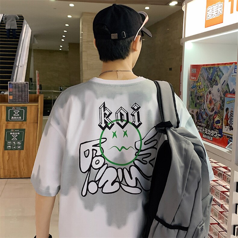 夏装学生渐变纯棉休闲T恤短袖男女创意印花半袖1599-P45 控价68图片