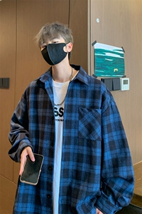 8XL-M 格子衬衫男长袖秋季美式复古潮宽松衬衣外套CS516P55控78图片