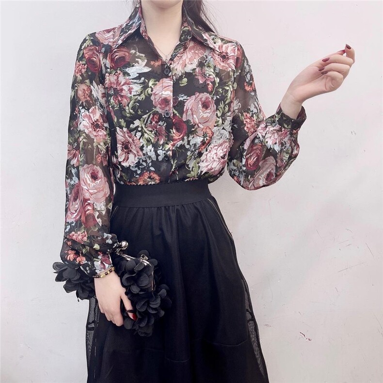 秋冬新款锦花衬衫，女装衬衫，青橙愫