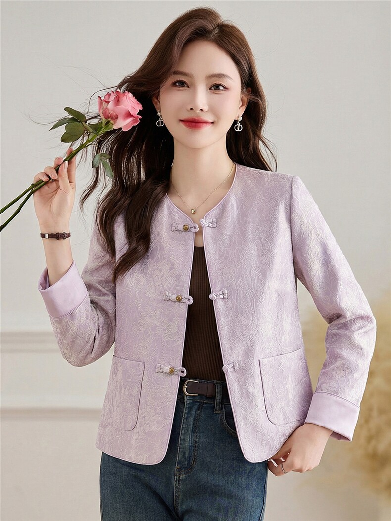 小香风新中式外套女2026秋季新款减龄气质百搭圆领西装上衣,女装短外套,伊航服饰
