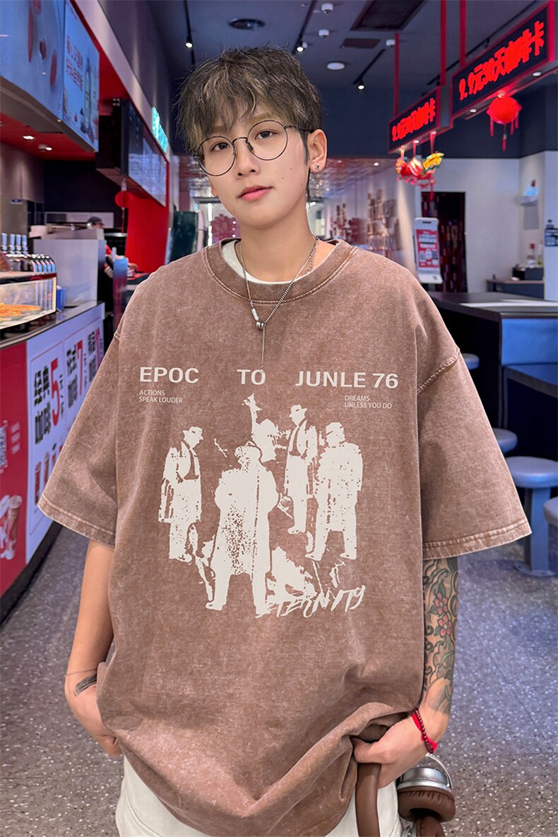 夏季2024港风新款水洗美式情侣短袖T恤男装宽松复古半袖S307-P38,男装T恤,电商A233-1
