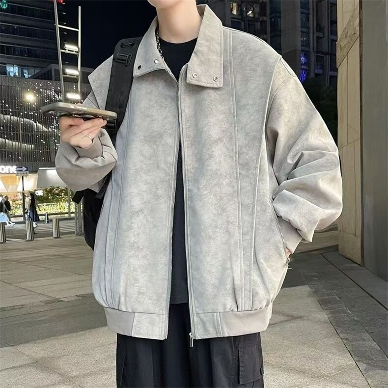 美式复古扎染PU皮夹克男女潮牌宽立领港风外套网图JK911-P75,男装夹克,星座1001-1