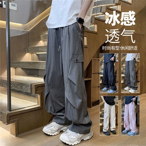 YK123 特P35 控58 港风图 夏季皱感轻薄透气大口袋潮牌宽松休闲裤图片