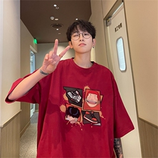 特P19控38230g重磅纯棉灌篮高手印花港风短袖t恤男DT3134，男装T恤，电商B370