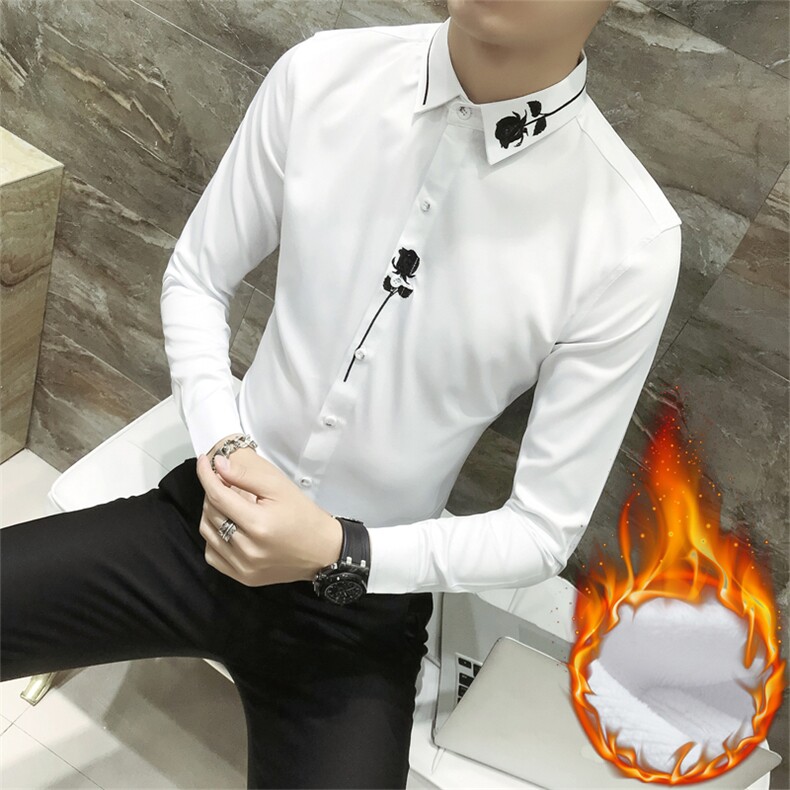 男韩版长袖加绒衬衫修身加厚玫瑰保暖衣夜店厚衬102A,男装衬衫,星座419（原A233）