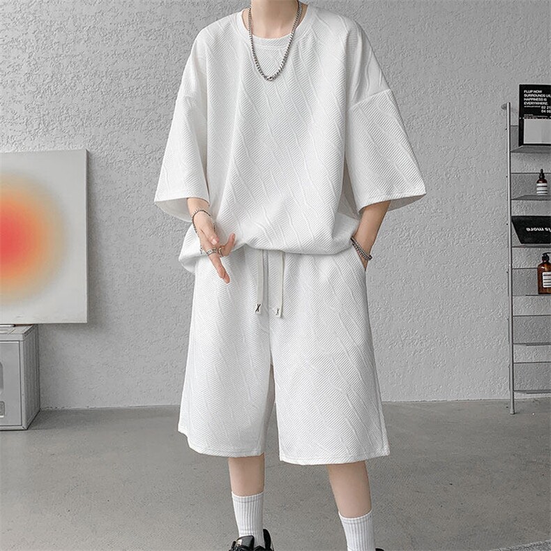 套装男2025夏季新款港风宽松提花大码设计运动套装TZ6325-P45,男装休闲套装,星座214-3
