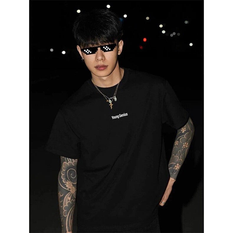 美式重磅短袖t恤男生夏季情侣圆领纯棉潮牌宽松大码五分中袖上衣,男装T恤,星座809A(原222-1)