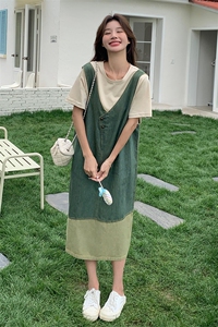短袖网红牛仔拼接背心裙两件套女夏季新款学院风设计感减龄连衣裙图片