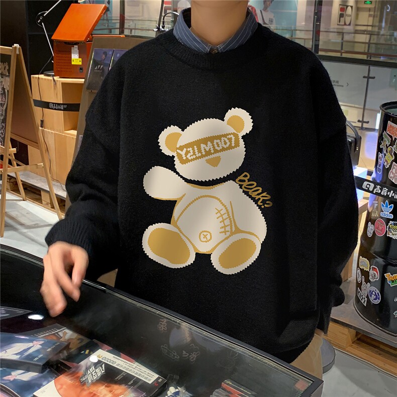 1港风新款宽松休闲中性情侣潮流印花毛衣男外套7788P48加绒P55图片