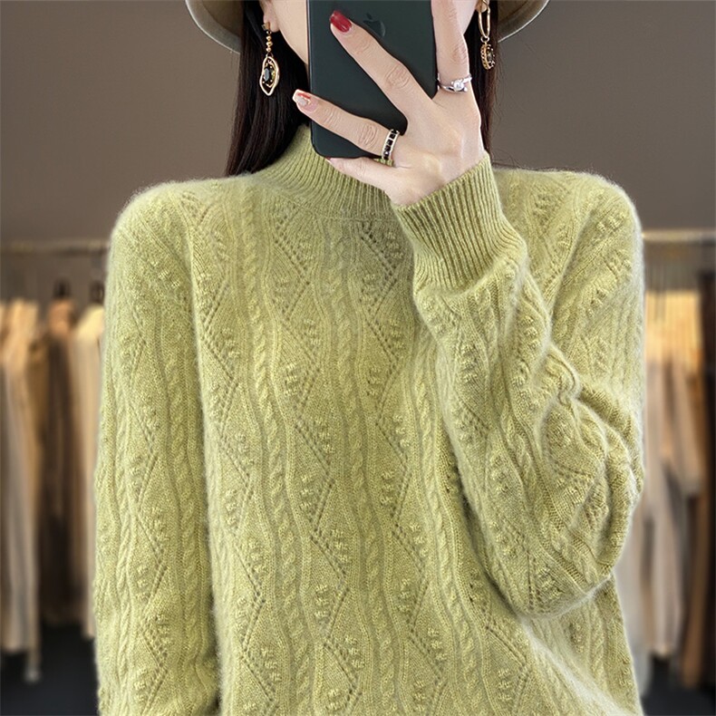 2024年秋季半高圆领纯色长袖套头时尚气质羊毛针织衫，女装羊毛衫，暖圣羊羊绒