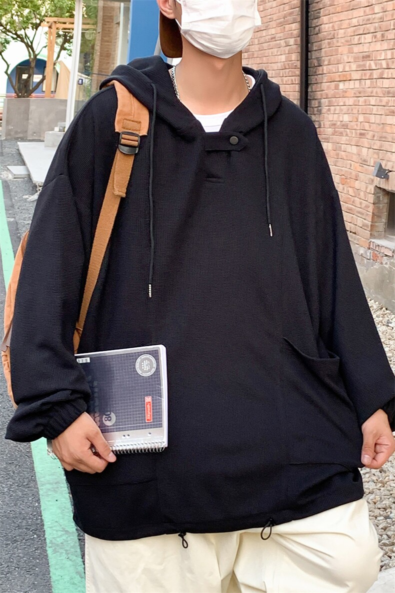 WY6098/P60秋装新款套头华夫格卫衣男韩版潮学生宽松大码外套上衣,男装卫衣,电商A141