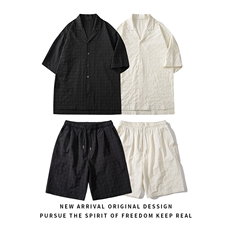 TZ52932/P65西服领短袖衬衣裤子套装男潮夏季肌理感西装领两件套，男装西服，电商A141