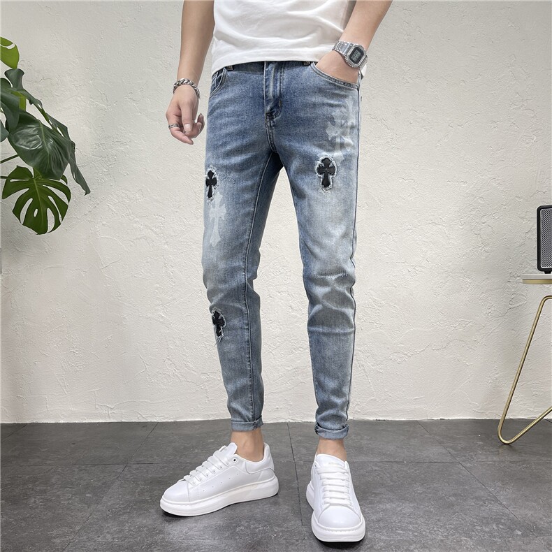 2024春秋季贴布印花修身男士牛仔裤潮流小脚裤D311W1517P95，男装牛仔裤，电商D311