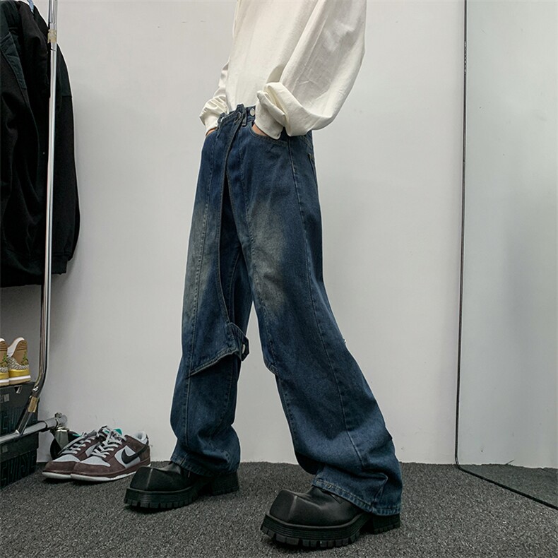 美式高级感拼接重磅牛仔裤男女高街阔腿百搭长裤N01566-P58,男装牛仔裤,星座308B-1