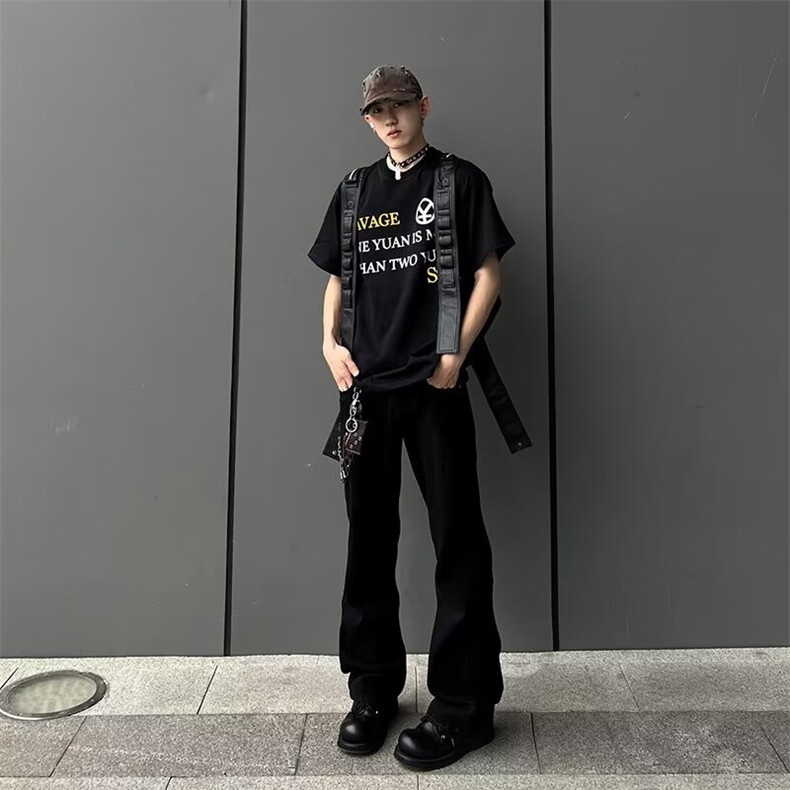 夏款男牛仔裤微喇叭渐变色直筒宽松长裤NK0740P45,男装牛仔裤,星座1013-1