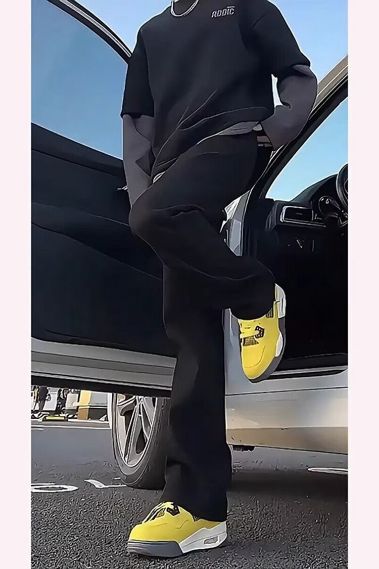 黑色柳叶弯刀牛仔裤男裤子加绒美式vibe直筒显瘦微喇裤,男装牛仔裤,星座218-8