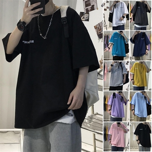 T06常年款男士休闲字母印花T恤衫外套圆领半袖五分袖TEE男女中性图片