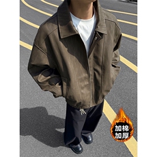 抗寒加棉百搭扎染翻领PU皮大码棉衣外套男J5228J加棉-特P95控158，男装棉衣，电商A001