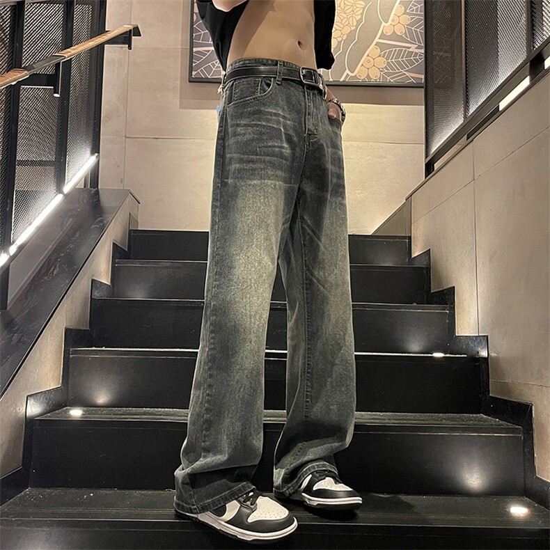美式潮流高街微喇复古宽松水洗牛仔裤K2374P55,男装牛仔裤,电商D325