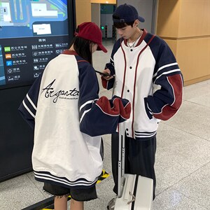 EQ86 情侣装棒球服外套男女拼色刺绣学院风学生夹克秋季 P118图片