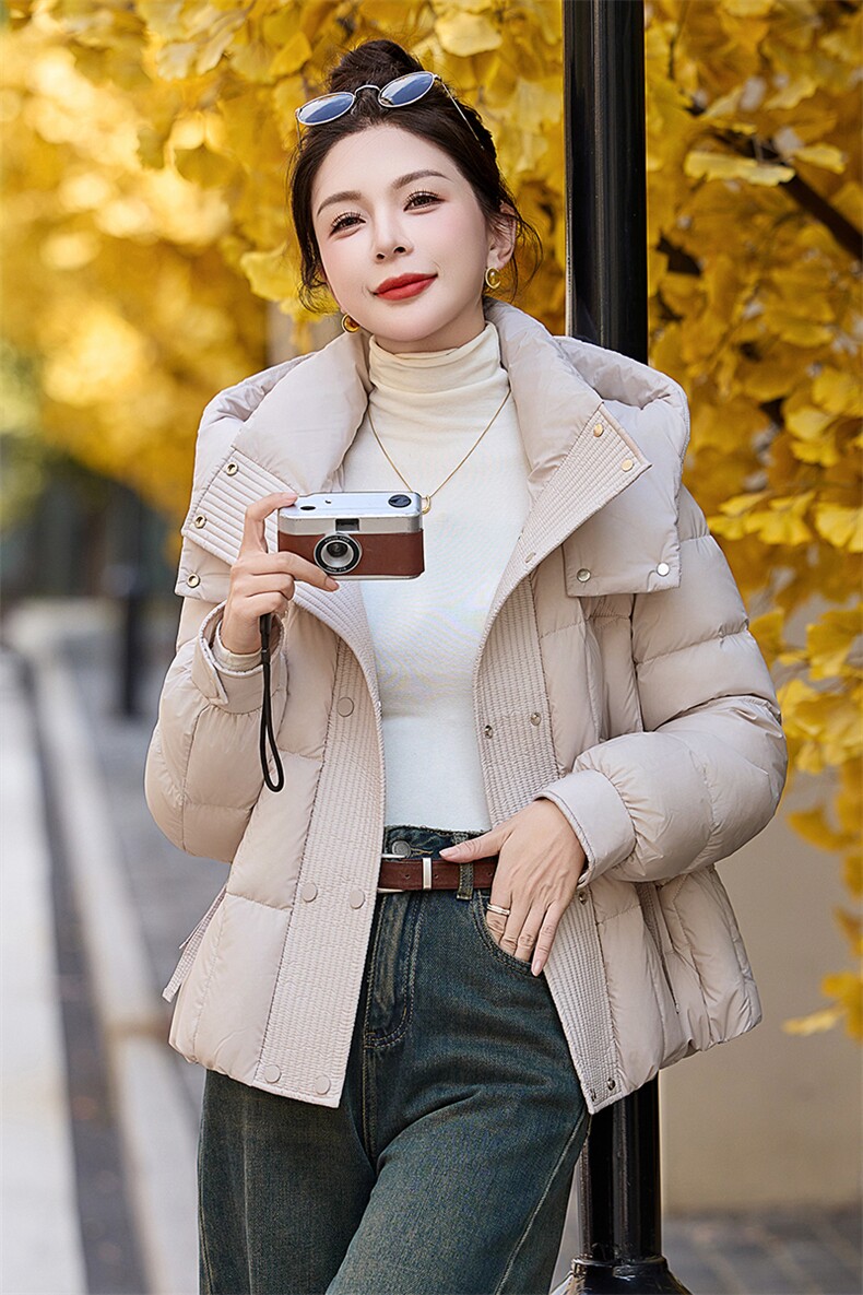 现货90绒欧货显瘦短款羽绒服女2024冬季新款连帽小个子白鸭绒外套,商品下架区,然然