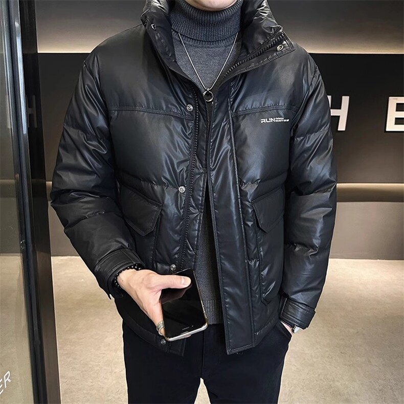 皮羽绒服男2025新款加厚外套潮牌立领上衣A313-6302-P165,男装羽绒服,电商A313