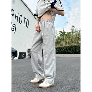 K10033-P35 潮牌卫裤男2025新款百搭褶皱宽松直筒休闲长裤图片