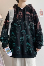 秋季新品青少年2023港风印花休闲宽松连帽卫衣男女同款W412-P30，男装卫衣，电商A441-1