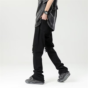 韩版破洞牛仔裤男高街帅气潮流2026夏季新款ins百搭长裤RK367-P39图片