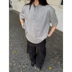 美式复古亨利领短袖T恤男女新款潮流宽松百搭情侣上衣LJT055-P35图片