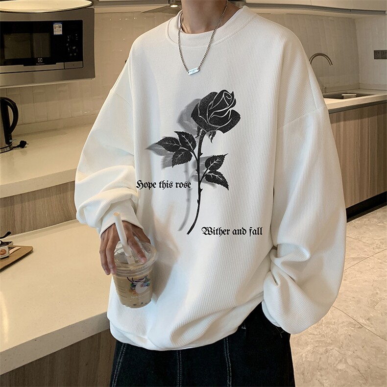 华夫格卫衣圆领卫衣男大码长袖t恤男外套HW76279-P30加绒款-P40,男装卫衣,电商A040
