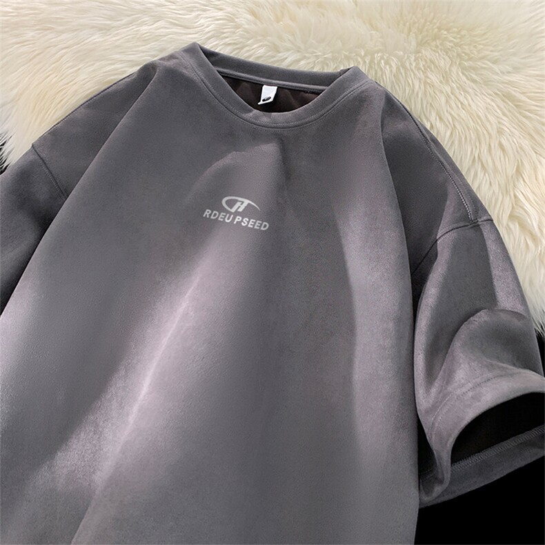 可设48小时发货支持抖音得物来样二开240克重磅美式麂皮绒短袖t恤，男装T恤，电商A486