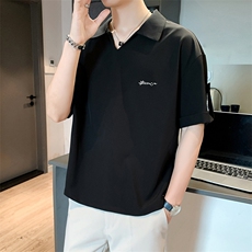 假两件T恤男V领短袖ins潮牌半袖POLO衫冰丝夏季体恤PL0384-P33，男装Polo衫，星座308B-2