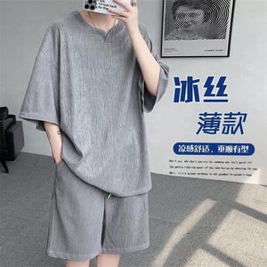特批P45无差价夏季潮流大码T恤男纯色宽松短袖上衣T2098+DK2140图片