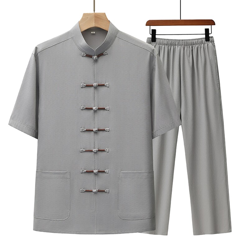 2026新款主推风唐装短袖衬衫套装中老年复古盘扣TR2803-P110，男装休闲套装，星座1105-3