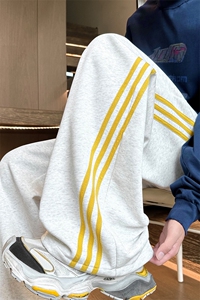 加绒加厚休闲裤秋冬宽松直筒阔腿运动卫裤男K8667JR（加绒）特P46图片
