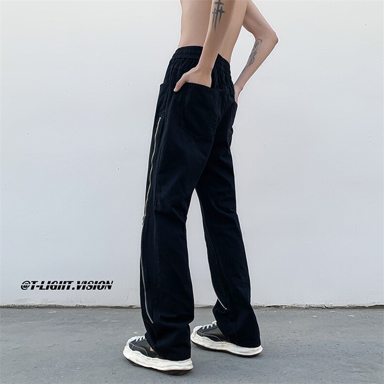 B221美式ins高街小众情侣款拉链微喇休闲裤LK23029-P60控78,男装休闲裤,电商B221