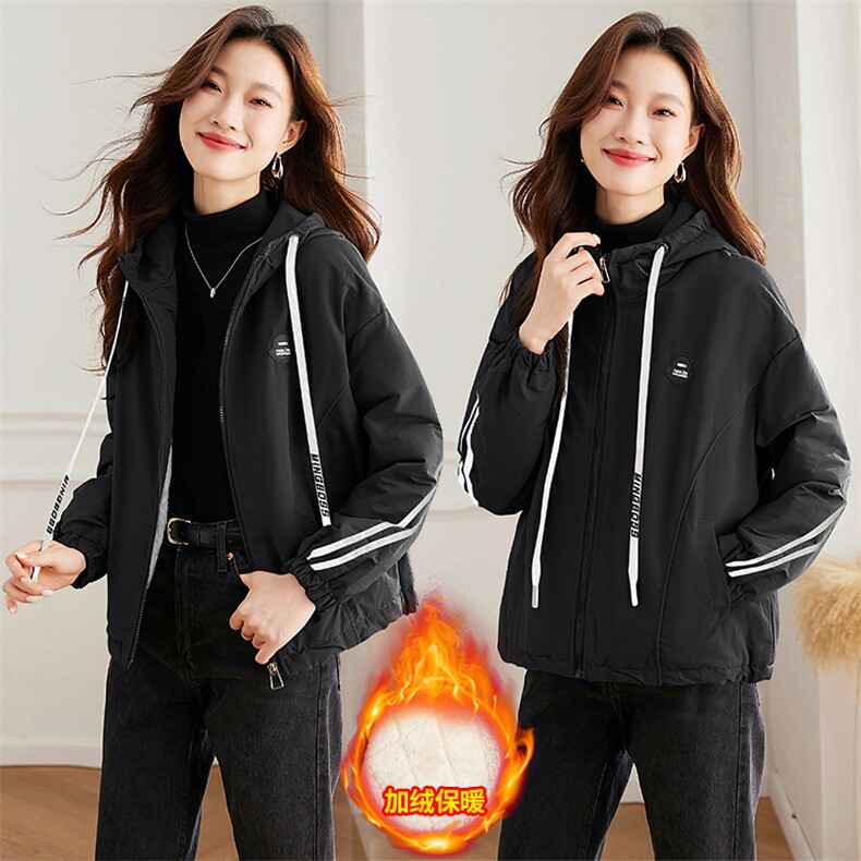 连帽工装加绒派克服外套女冬季2024新款宽松休闲短款加厚保暖棉服,女装棉衣/棉服,以桐