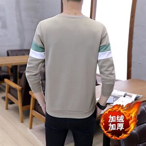 冬季加厚保暖卫衣男圆领套头拼接条纹商务打底衫黑702加绒图片