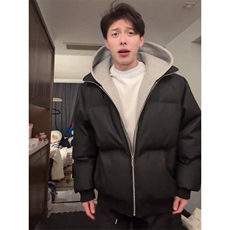 现货假两件PU皮连帽棉衣ZM0167-P88，男装棉衣，星座313A(原308A-2)