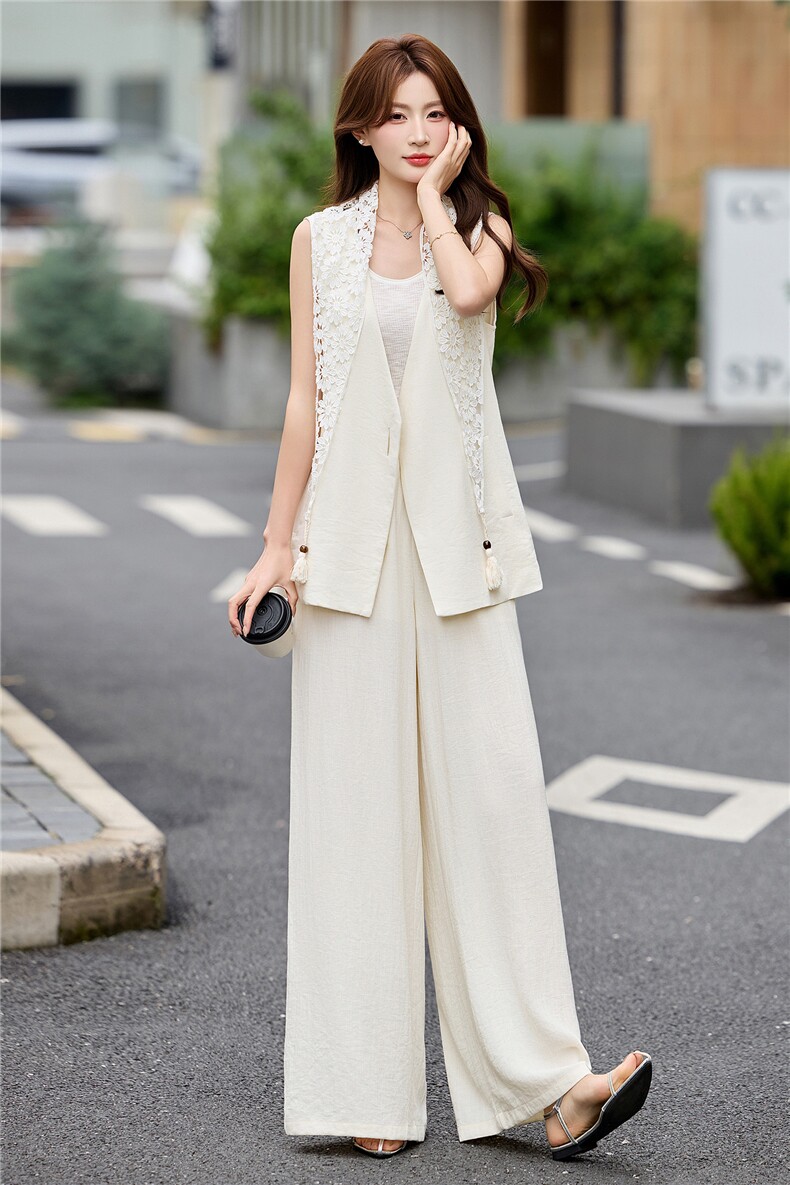 现货轻熟风通勤气质套装女2026夏季薄款西装马甲上衣阔腿裤两件套,女装套装/套裙,艾仟回(原伊仟回)