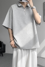 8XL-M半拉链t恤短袖POLO衫男款夏季美式翻领宽松大码半袖DT008P45，男装T恤，电商B312