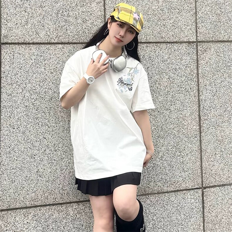 万针全刺绣解构设计260克重磅双纱纯棉高品质美式高街短袖T恤特35,男装T恤,电商A486
